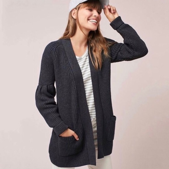 Anthropologie Knitted & Knotted Marjella Balloon Sleeve Ribbed Cardigan - Picture 1 of 15